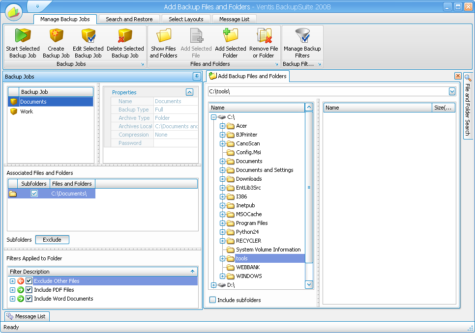 Ventis BackupSuite 2008 Screenshot