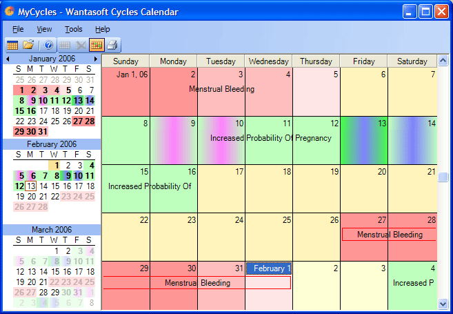 Wantasoft Cycles Calendar Screenshot