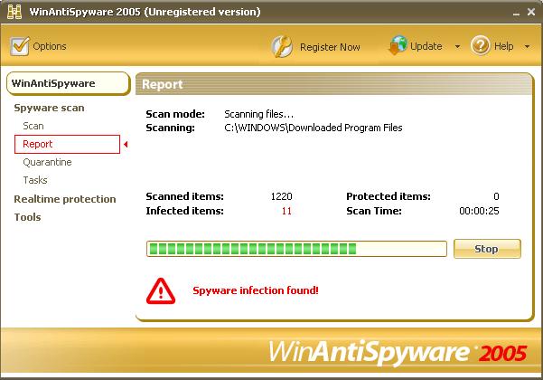 WinAntiSpyware 2005 Screenshot