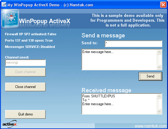 WinPopup ActiveX Screenshot