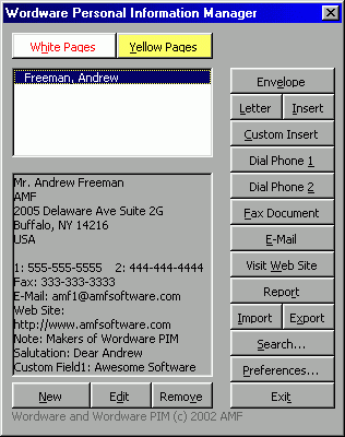 Wordware Personal Information Manager for Word Screenshot