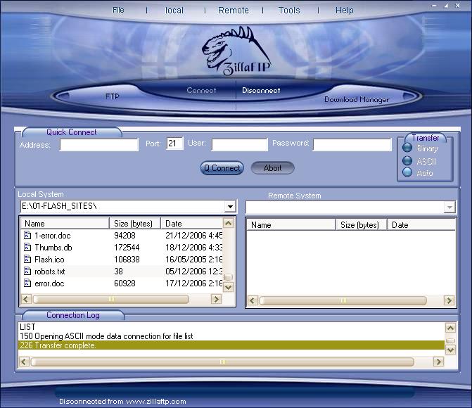 ZillaFTP - FTP Client For Windows Screenshot