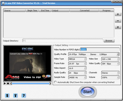 A-one PSP Video Convertor Screenshot