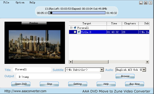 AAA DVD To Zune Converter Screenshot