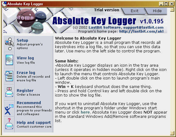 Absolute Key Logger Screenshot