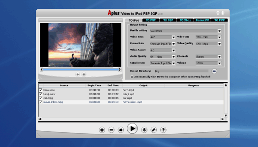 Aplus Video to iPod PSP 3GP Converter Screenshot