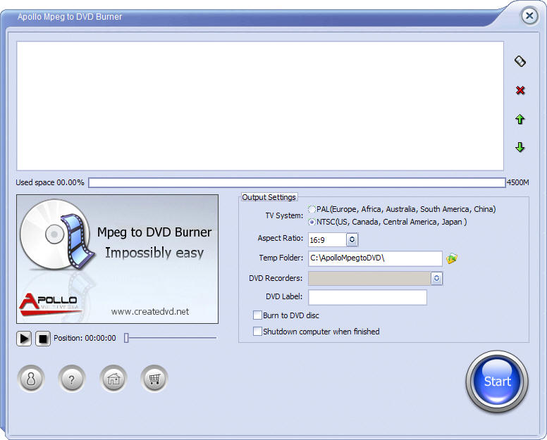 Apollo MPEG to DVD Burner Screenshot