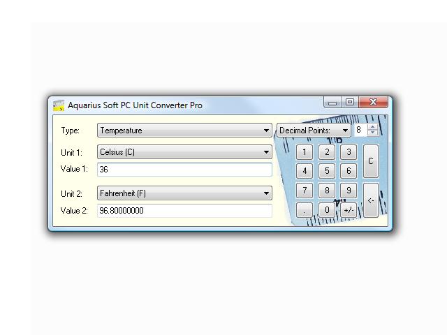 Aqaurius Soft PC Unit Converter Screenshot
