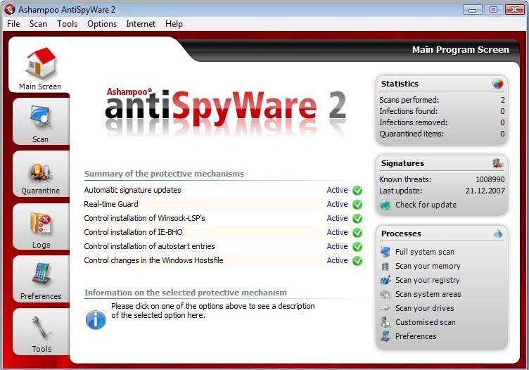 Ashampoo AntiSpyWare 2 Screenshot