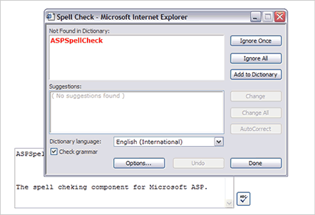 ASP Spell Check Screenshot