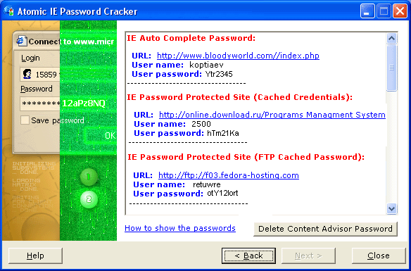 Atomic IE Password Recovery Screenshot