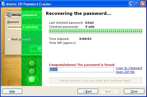 Atomic ZIP Password Recovery Screenshot