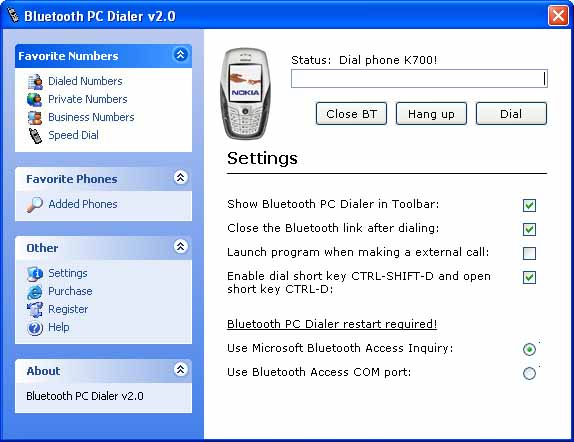 Bluetooth PC Dialer Screenshot