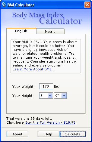BMI Calculator (Body Mass Index) Screenshot