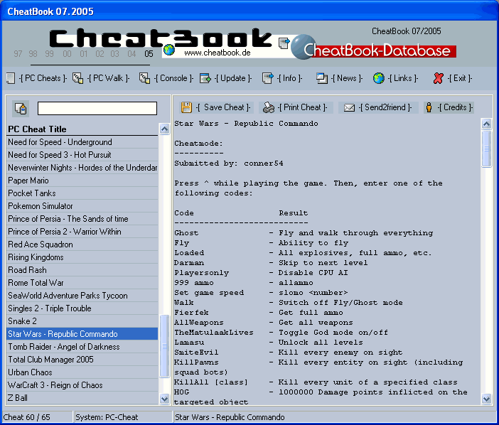 CheatBook Issue 07/2005 Screenshot