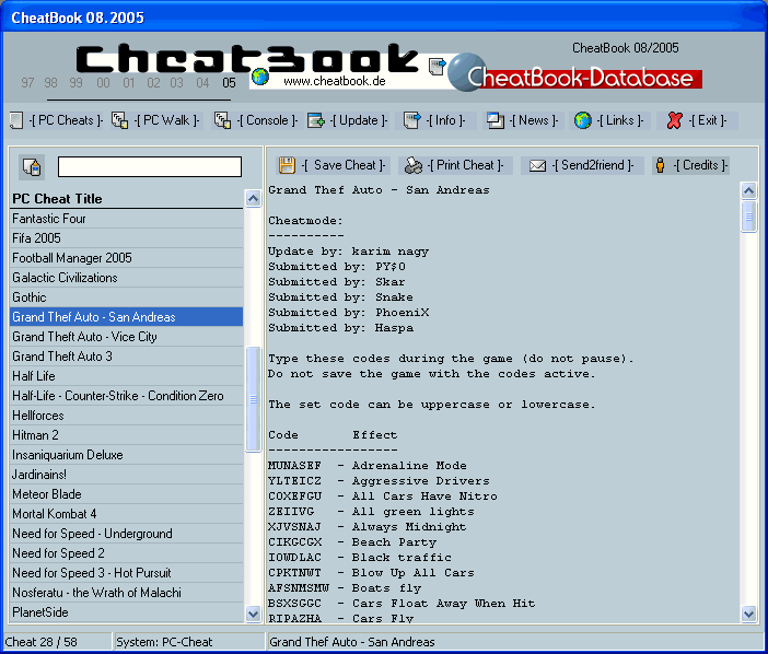 CheatBook Issue 08/2005 Screenshot