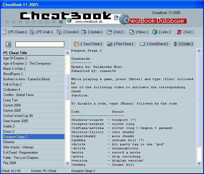 CheatBook Issue 11/2005 Screenshot