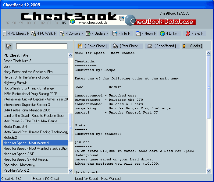 CheatBook Issue 12/2005 Screenshot