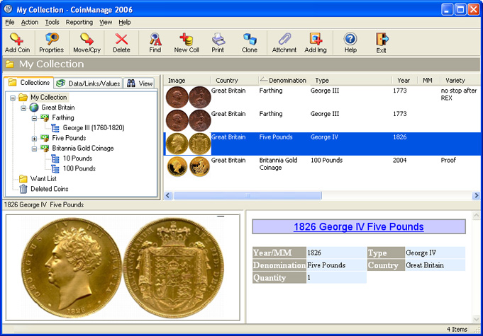 CoinManage UK Coin Collecting Software Screenshot