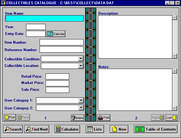Collectibles Catalog Screenshot