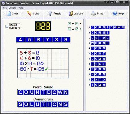 Countdown Solution Screenshot