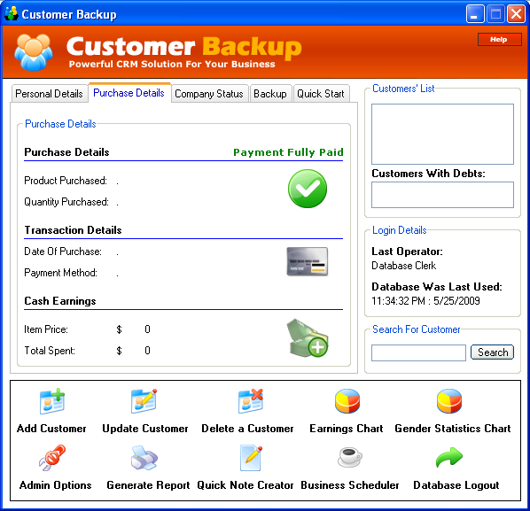 Customer Backup Screenshot