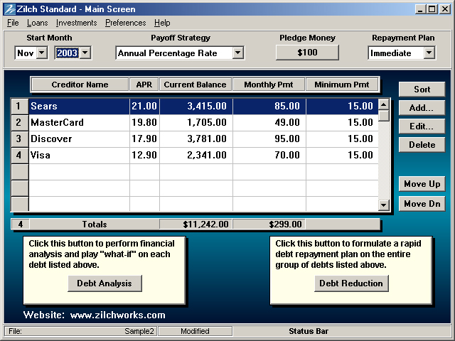 Debt Reduction - Zilch Standard Screenshot