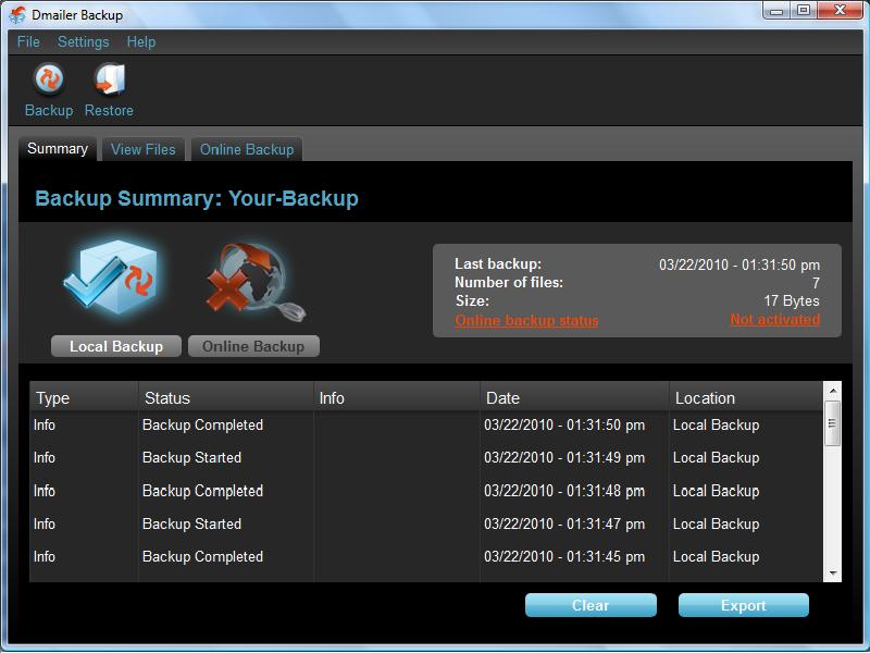 Dmailer Backup Screenshot