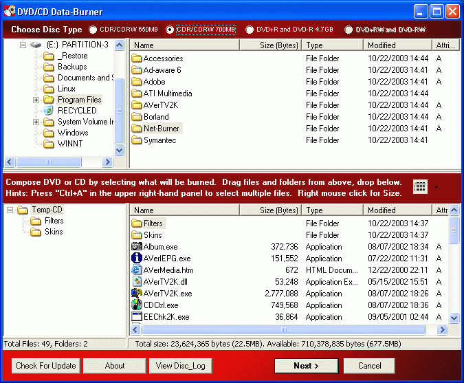 DVD/CD DATA-BURNER with Disc_Log Screenshot