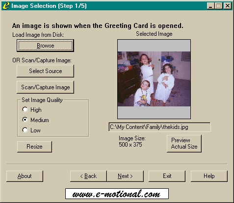 e-motional Greeting Card Creator Screenshot