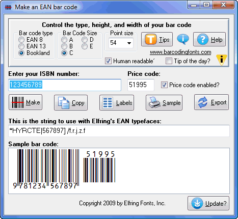 EAN Bar Codes Screenshot