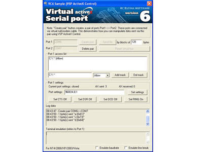 Eltima Virtual Serial Port AX Control Screenshot