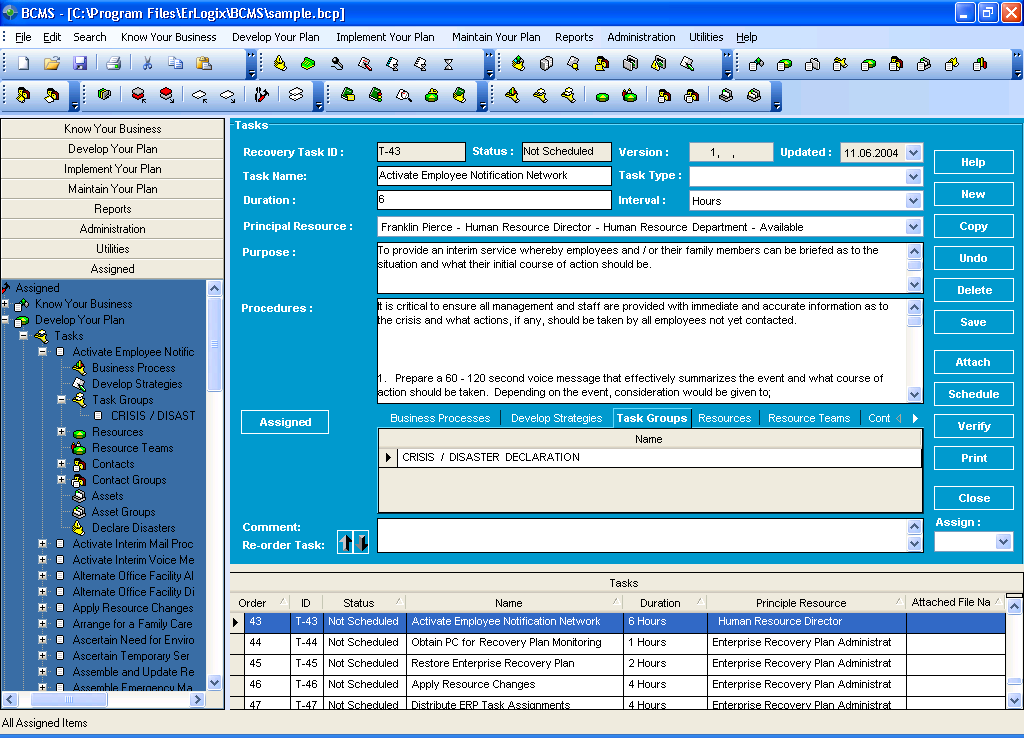 Erlogix Business Continuity Software Screenshot