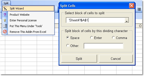 Excel Split Names, Addresses & Other Data Into Multiple Cells Software Screenshot