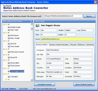 Export Lotus Notes Address Book Screenshot