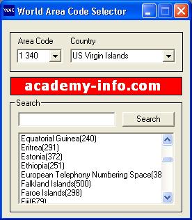Free Area Code Selector Screenshot