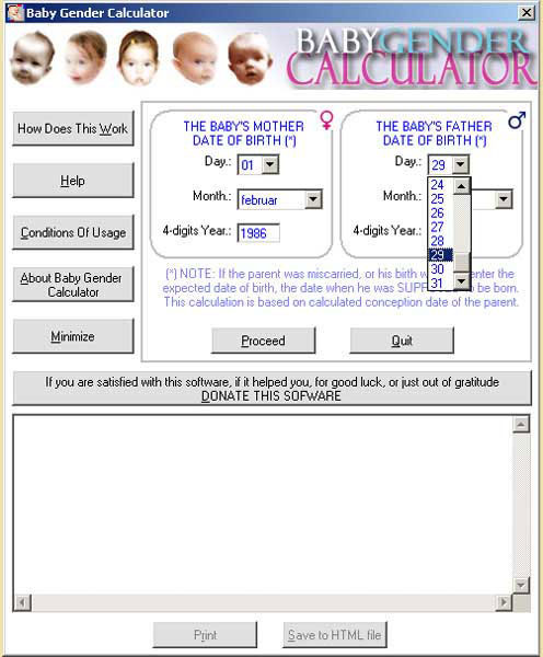 Free Baby Gender Calculator Screenshot