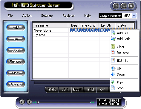 HiFi MP3 Splitter Joiner Screenshot