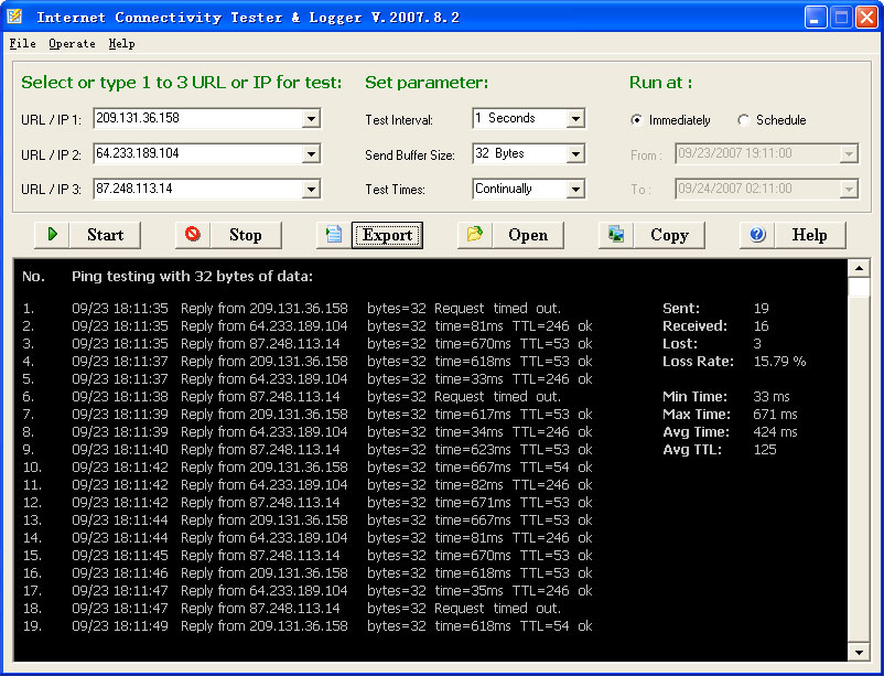 Internet Connectivity Tester and Logger Screenshot