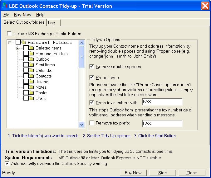 LBE Contact Tidy Up for MS Outlook Screenshot
