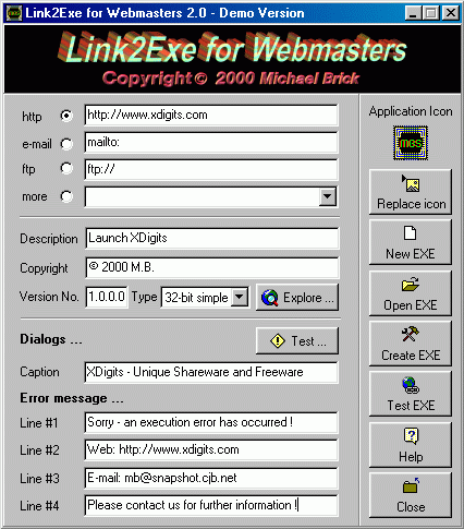 Link2Exe for Webmasters Screenshot