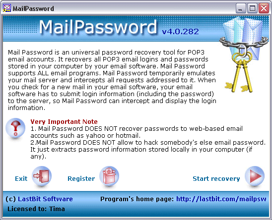 Mail Password Screenshot