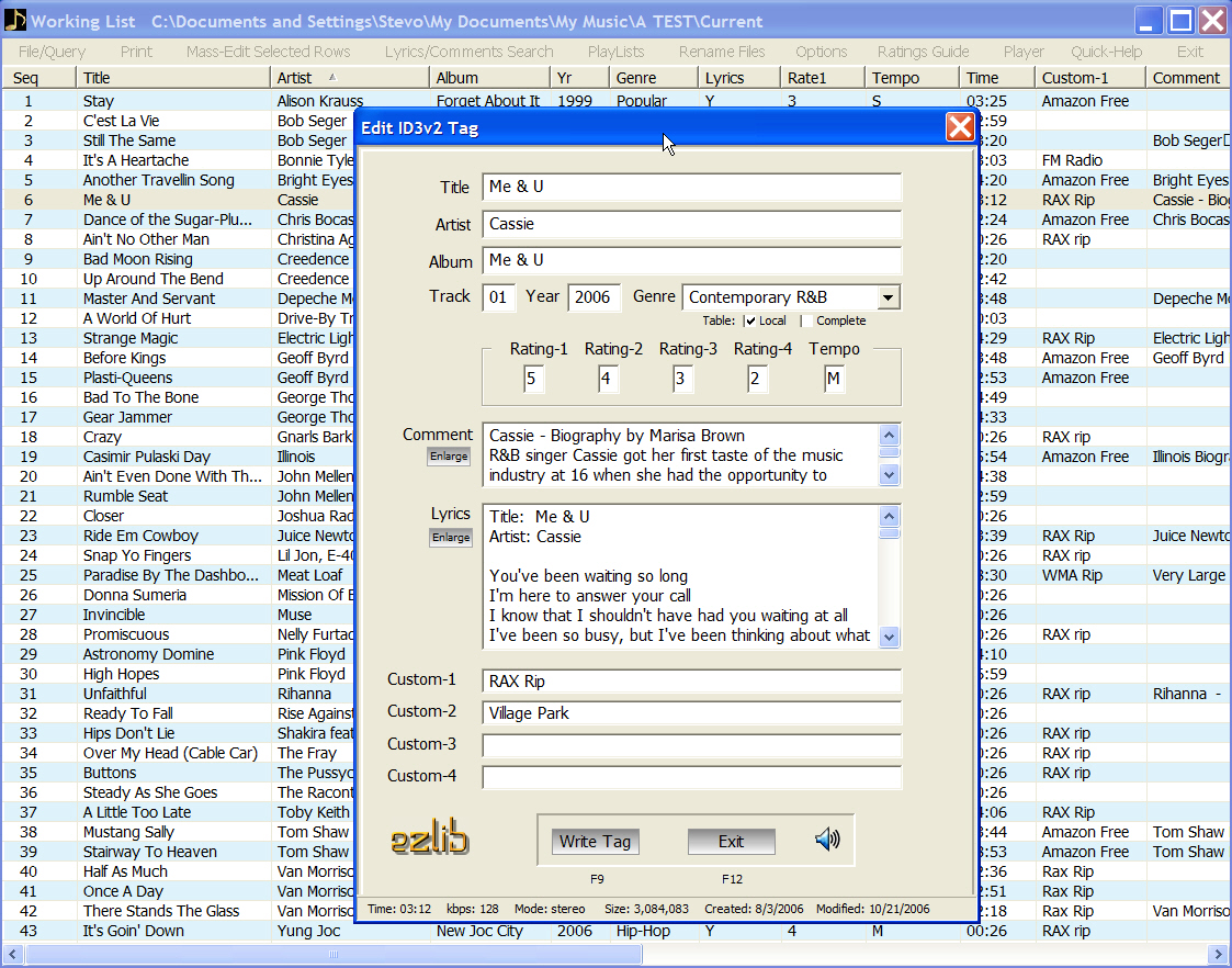 MP3 EZlib Music Library/Playlist Manager Screenshot