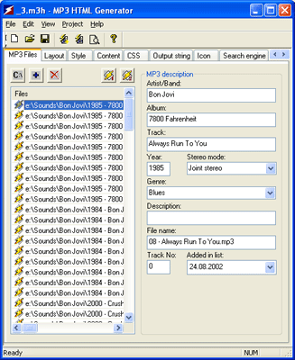MP3 HTML Generator Screenshot