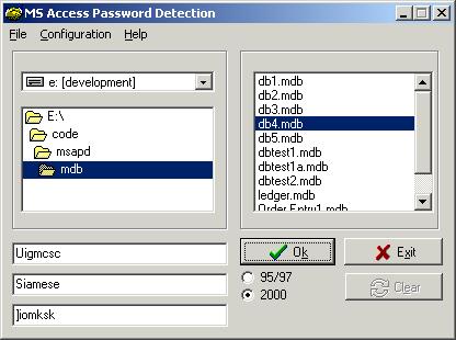MS Access Password Detection Screenshot