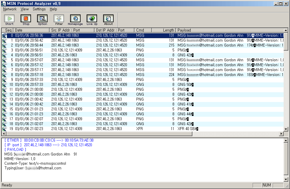 MSN Protocol Analyzer Screenshot