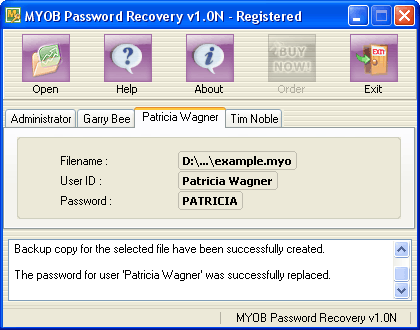 MYOB Password Recovery Screenshot