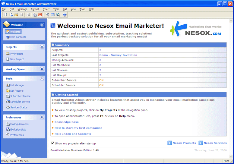 Nesox Email Marketer Personal Edition Screenshot