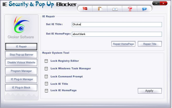 Okoker IE Security&Pop Up Blocker Screenshot