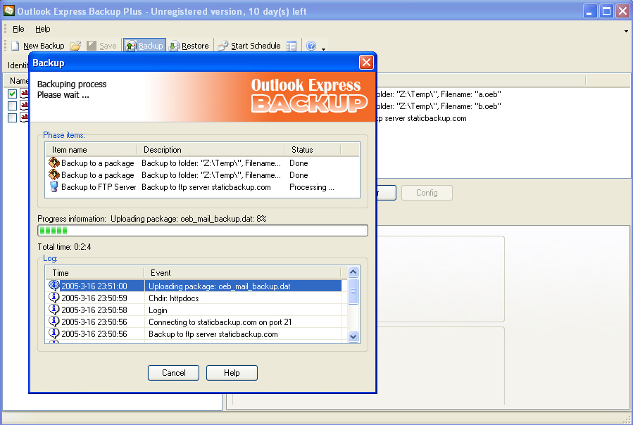Outlook Express Backup Plus Screenshot